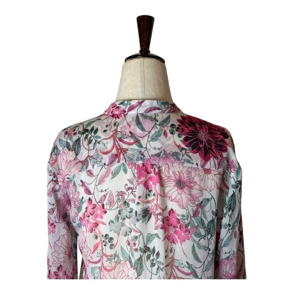 Kut From The Kloth Shirt Women XS‎ Pink Floral Sheer Jasmine Chiffon Button Down - Picture 5 of 14